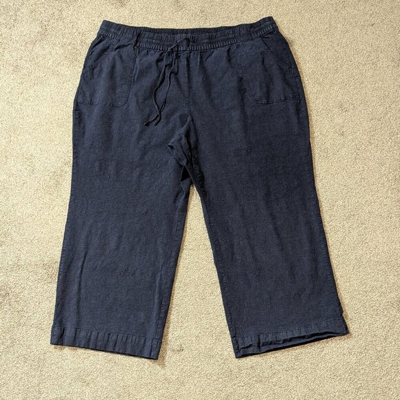 LANE BRYANT Navy Blue Linen Blend Straight Leg Pull-On Crop Pants; Size 28 - Picture 1 of 4
